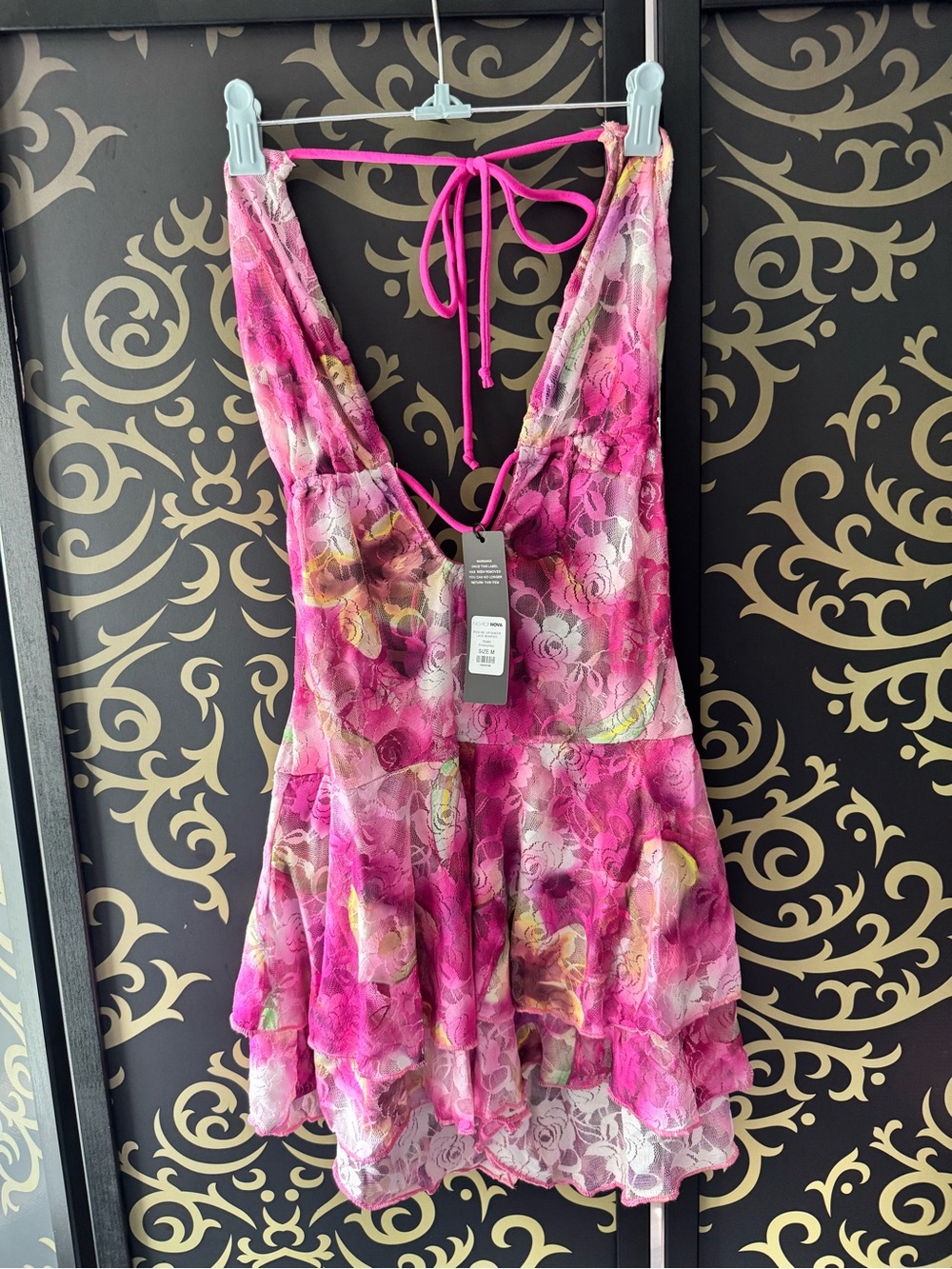 Fashion Nova Pink Floral Lace Sleeveless Romper